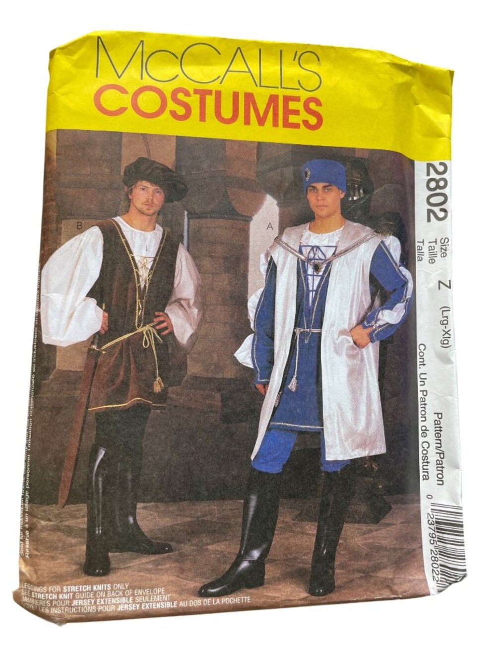 McCalls Costumes Sewing Pattern 2802 Large-XL Mens Renaissance Costume Used CUT